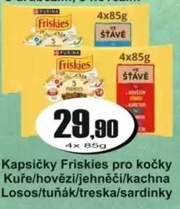 Adam Kapsičky Friskies pro kočky Kuře/hovězí/jehněčí/kachna Losos/tuňák/treska/sardinky nabídka
