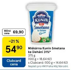 Tesco Mlékárna Kunín Smetana ke šlehání 31% nabídka
