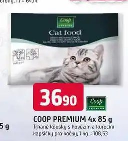 Trefa COOP PREMIUM 4x 85 g Trhané kousky s hovězím a kuřecím kapsičky pro kočky nabídka