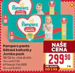 Billa Pampers pants Dětské kalhotky Jumbo pack nabídka