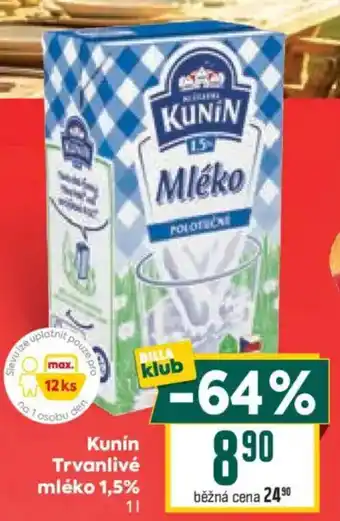 Billa Kunín Trvanlivé mléko 1,5% nabídka