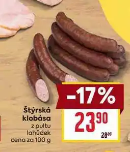 Billa Štýrská klobása z pultu lahůdek cena za nabídka