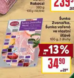 Billa Šunka Zvonařka, Šunka vařená ve vlastní šťávě nabídka