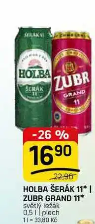 Flop HOLBA ŠERÁK 11* | ZUBR GRAND 11* světlý ležák 0,5 || plech nabídka