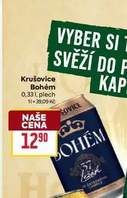 Billa Krušovice Bohém 0,331, plech nabídka