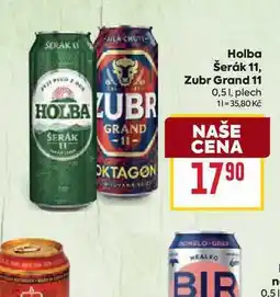 Billa Holba Šerák 11, Zubr Grand 11 0,51, plech nabídka