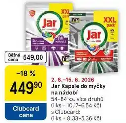 Tesco Jar Kapsle do myčky na nádobí, 54-84 ks, více druhů nabídka
