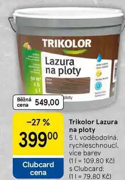 Tesco Trikolor Lazura na ploty, 5 I. voděodolná, rychleschnoucí, více barev nabídka