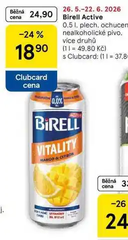 Tesco Birell Active, 0.5 l, plech, ochucené nealkoholické pivo nabídka