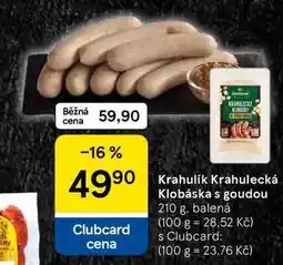 Tesco Krahulik Krahulecká Klobáska s goudou, 210 g, balená nabídka