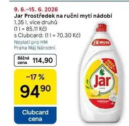 Tesco Jar Prostředek na ruční mytí nádobí, 1.35 I, více druhů nabídka