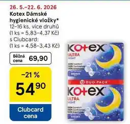 Tesco Kotex Dámské hygienické vložky, 12-16 ks nabídka