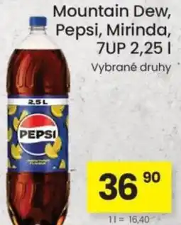 Kubík potraviny Mountain Dew, Pepsi, Mirinda nabídka