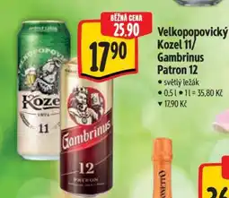 Albert Velkopopovický Kozel 11 Gambrinus Patron 12 nabídka
