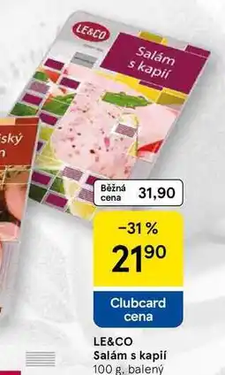 Tesco LE&CO Salám s kapií, 100 g, balený nabídka