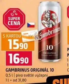 Terno GAMBRINUS ORIGINÁL 10 0,5l pivo světlé výčepní nabídka