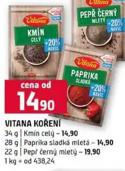 Terno VITANA KOŘENÍ 34 g Kmín celý 28 g Paprika sladká mletá 22 g Pepř černý mletý nabídka