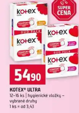 Terno KOTEX ULTRA 12-16 ks hygienické vložky vybrané druhy nabídka