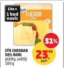 Penny Market SÝR CHEDDAR 50% BONI plátky, světlý nabídka