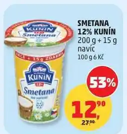 Penny Market Kunín Smetana na vaření 12 %, 200 g + 15 g nabídka