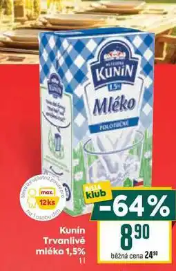Billa Kunín Trvanlivé mléko 1,5% 11 nabídka
