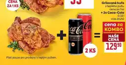 Billa Grilované kuře z teplého pultu cena za 1 ks + 2x Coca-Cola 0,33 nabídka