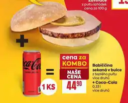 Billa Babiččina sekaná v bulce z teplého pultu více druhů + Coca-Cola 0,33l nabídka