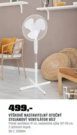 OBI Výškově nastavitelný otočný stojanový ventilátor bílý nabídka