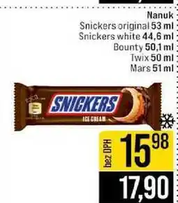 Jip Nanuk Snickers original 53 ml Snickers white 44,6 ml Bounty 50,1 ml Twix 50 ml Mars 51 ml nabídka