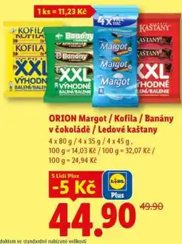 Lidl ORION Margot / Kofila / Banány v čokoládě / Ledové kaštany nabídka