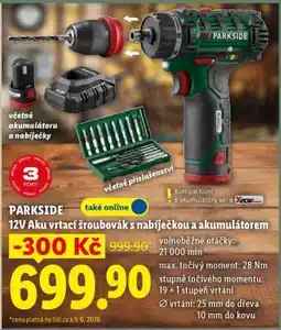 Lidl PARKSIDE 12V Aku vrtačí šroubovák s nabíječkou a akumulátorem nabídka