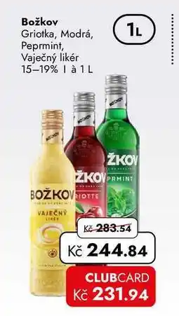 TRAVEL FREE Božkov Griotka, Modrá, Peprmint, Vaječný likér 15-19% | à 1 L 1L nabídka