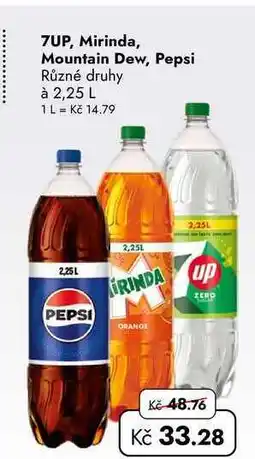 TRAVEL FREE 7UP, Mirinda, Mountain Dew, Pepsi Různé druhy à nabídka