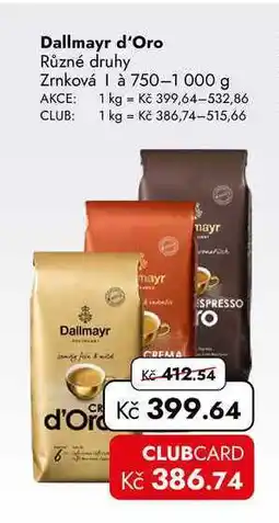 TRAVEL FREE Dallmayr d'Oro Různé druhy Zrnková à 750-1 nabídka