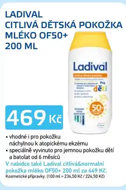 Lékárna AGEL Ladival Citlivá dětská pokožka mléko OF50+ nabídka