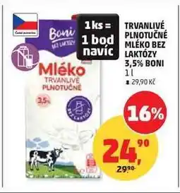 Penny Market TRVANLIVÉ PLNOTUČNÉ MLÉKO BEZ LAKTÓZY 3,5% BONI nabídka