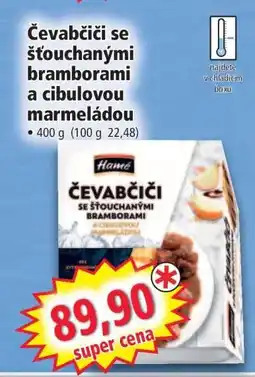 Norma Čevabčiči se šťouchanými bramborami a cibulovou marmeládou nabídka
