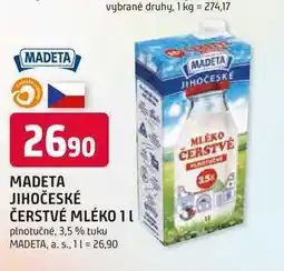 Trefa MADETA JIHOČESKÉ ČERSTVÉ MLÉKO 1l plnotučné, 3,5 % tuku nabídka