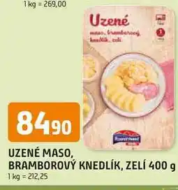 Trefa UZENÉ MASO, BRAMBOROVÝ KNEDLÍK, ZELÍ nabídka
