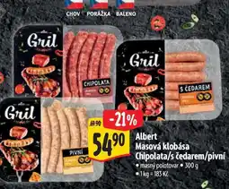 Albert Albert Masová klobása Chipolata/s čedarem/pivní nabídka