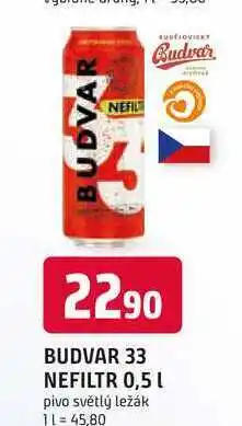 Trefa BUDVAR 33 NEFILTR 0,5 L pivo světlý ležák nabídka