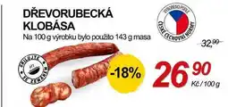 ZEMAN DŘEVORUBECKÁ KLOBÁSA Na 100 g výrobku bylo použito 143 g masa nabídka