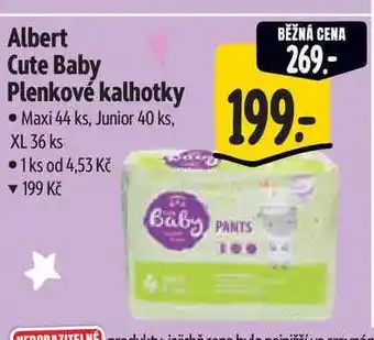 Albert Albert Cute Baby Plenkové kalhotky Maxi 44 ks, Junior 40 ks, XL 36 ks nabídka