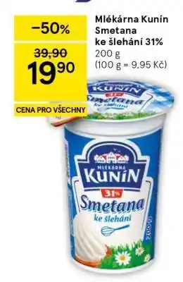 Tesco Mlékárna Kunín Smetana ke šlehání 31% nabídka