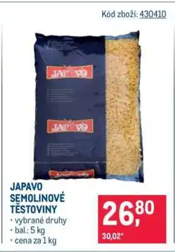Makro Japavo semolinové těstoviny nabídka