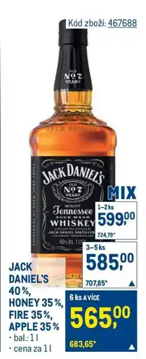 Makro JACK DANIEL'S 40 %, HONEY 35 %, FIRE 35 %, APPLE 35 % nabídka