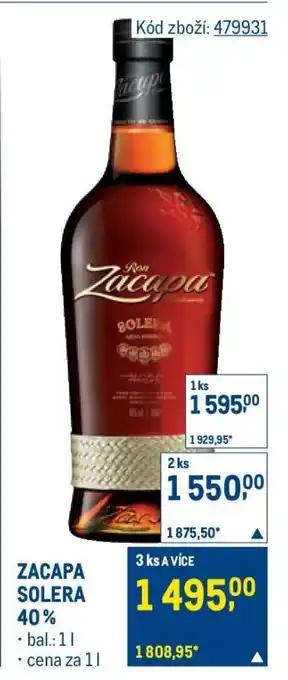 Makro ZACAPA SOLERA 40 % nabídka