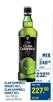 Makro CLAN CAMPBELL WHISKY 40 %, CLAN CAMPBELL HONEY 35 % nabídka