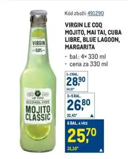 Makro VIRGIN LE COQ MOJITO, MAI TAI, CUBA LIBRE, BLUE LAGOON, MARGARITA nabídka