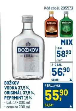 Makro BOŽKOV VODKA 37,5 %, ORIGINÁL 37,5 %, PEPRMINT 19 % nabídka